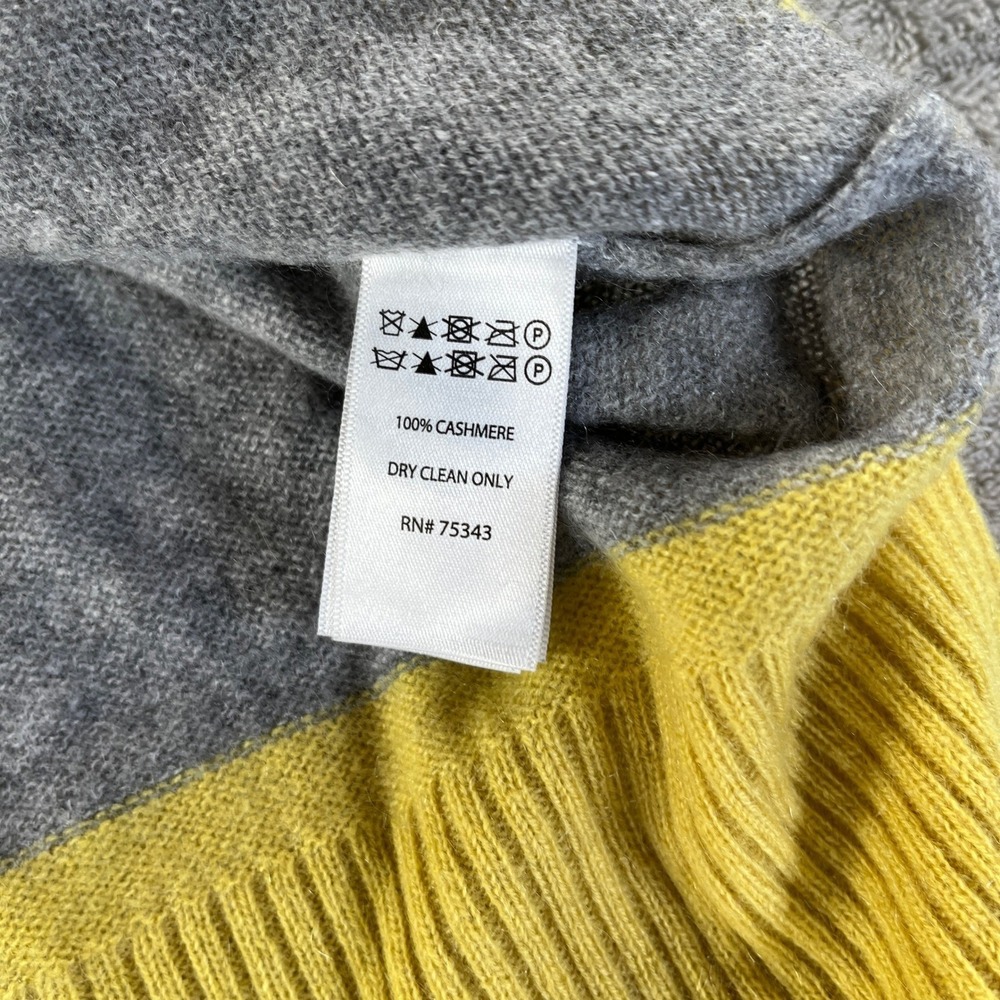 TJX Europe Cashmere Turtleneck Sweater XL Gray Yellow Colorblock Transitional - Picture 4 of 10